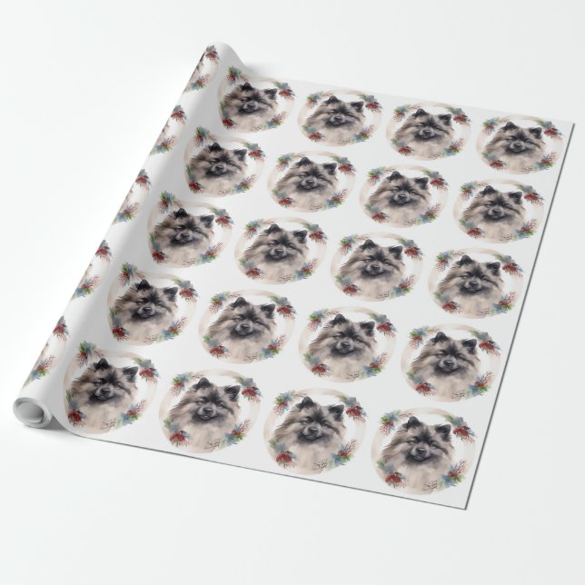 Papel De Regalo Navidades de Keeshond Wreath Festive Pup (Desenrollado)