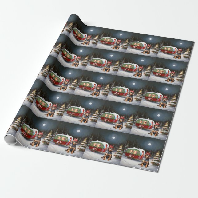 Papel De Regalo Navidades de la Caravana de Invierno Doberman Adve (Desenrollado)