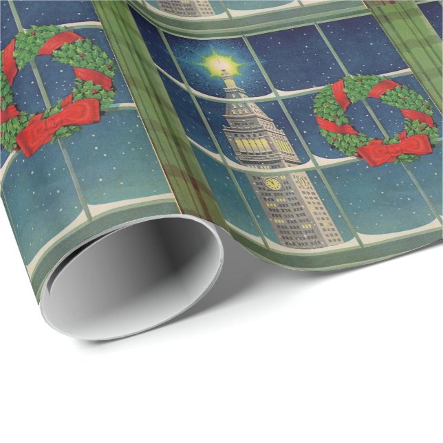 Papel De Regalo navidades de la ciudad de los años 50 (Esquina del rollo)