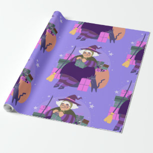 Papel De Regalo navidades de la epifanía bruja befana gato negro