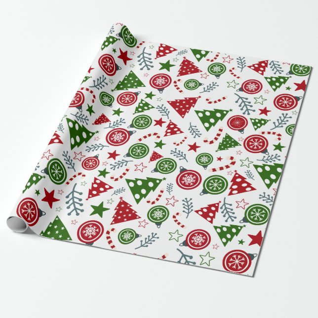 Papel De Regalo Navidades de la Fiesta Verde y Roja (Desenrollado)