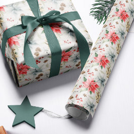 Papel De Regalo Navidades de la granja Poinsettia Wood Rustic