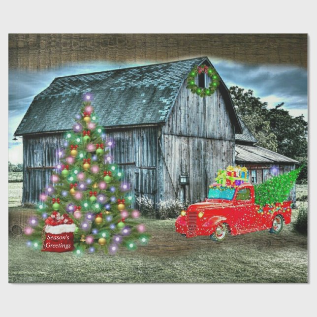 Papel De Regalo Navidades De La Granja Rustic Barn (Superficie plana)