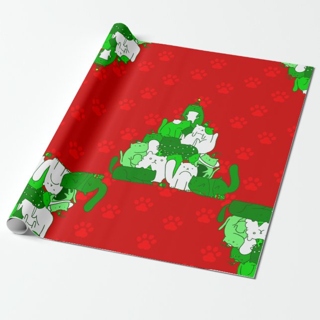 Papel De Regalo navidades de la huella de la pata del árbol del ga (Desenrollado)