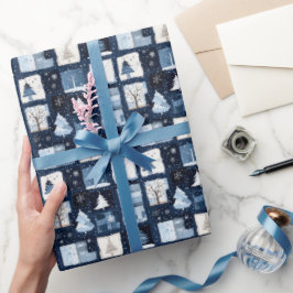 Papel De Regalo Navidades de la Marina Blue Patchwork obsequian pa