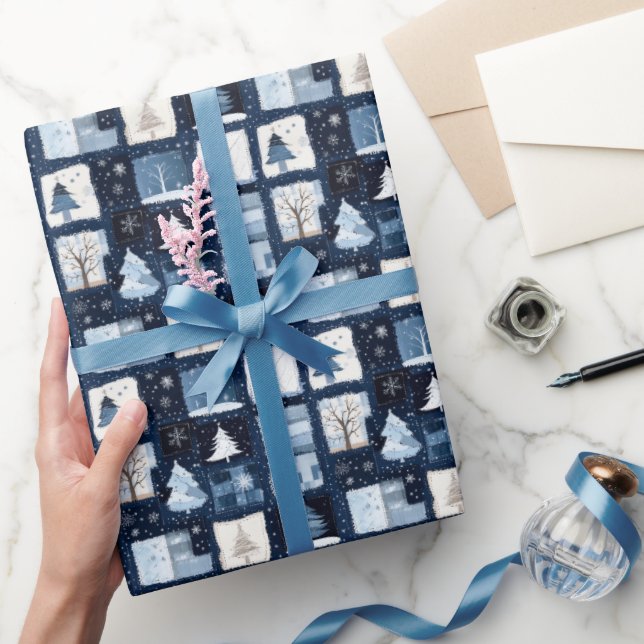 Papel De Regalo Navidades de la Marina Blue Patchwork obsequian pa (Regalar)