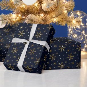 Papel De Regalo Navidades de la Marina de Oro de lujo con copos de