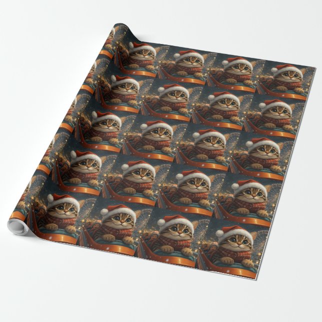 Papel De Regalo Navidades de la montaña rusa del gato de Bengala (Desenrollado)