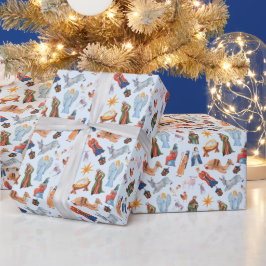 Papel De Regalo Navidades de la Natividad de color acuático