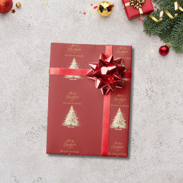 Papel De Regalo Navidades de la nieve del árbol de oro rojo