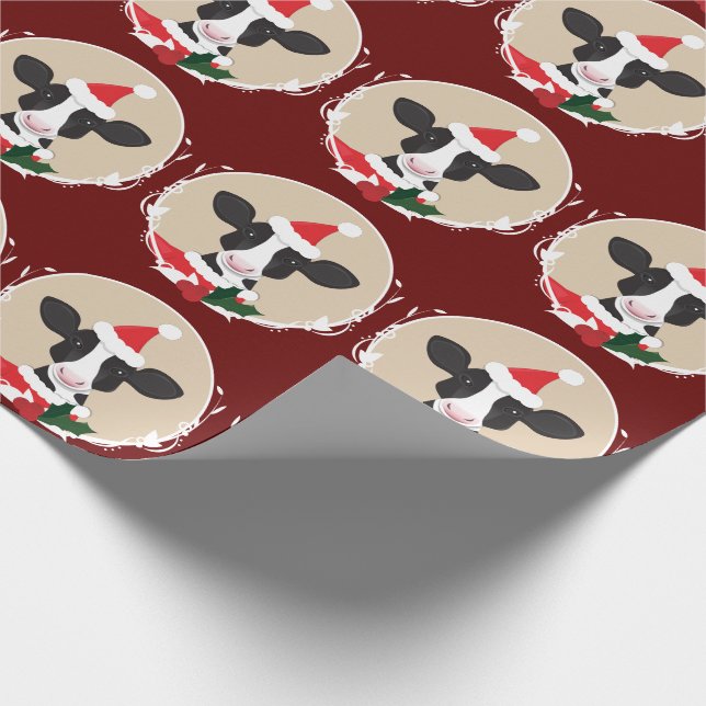 Papel De Regalo Navidades de la Novedad Cow Santa Hat (Esquina)
