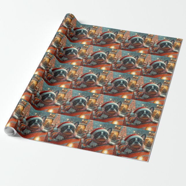 Papel De Regalo Navidades de la Pascua de Roller de Perro de Bosto (Desenrollado)