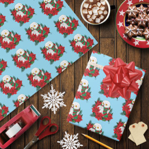 Papel De Regalo Navidades de la Poinsettias Rojas de Lechuza Nevad
