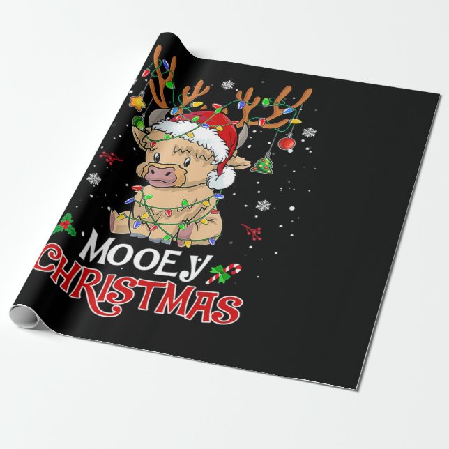 Papel De Regalo Navidades de la vaca de Mooey Highland (Desenrollado)