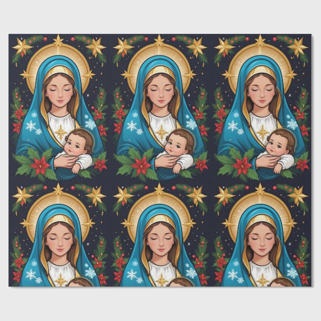 Papel De Regalo Navidades de la Virgen María Católica (Superficie plana)