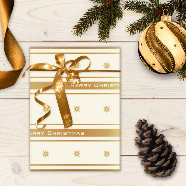 Papel De Regalo Navidades de las Estrellas de Oro clásicas y de la (Elegant classic gold striped Christmas wrapping paper with stars)