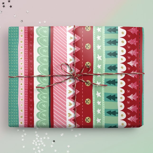 Papel De Regalo Navidades de las franjas feroces de Elf (Christmas stripes wrapping paper gift mockup)