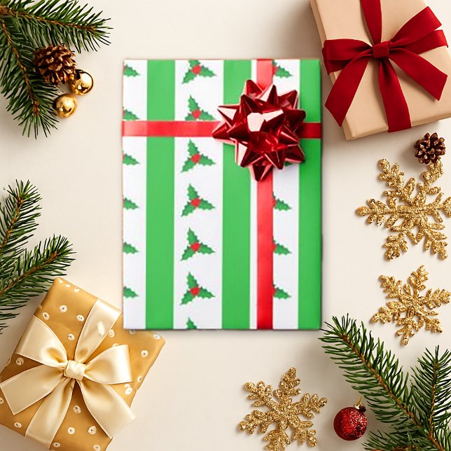 Papel De Regalo Navidades de las franjas verdes festivas (Subido por el creador)