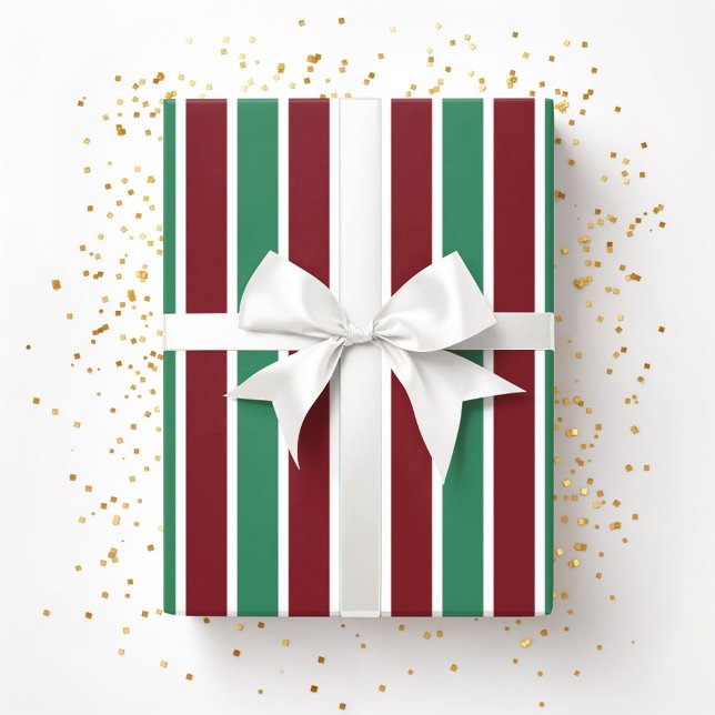 Papel De Regalo Navidades de las franjas verdes rojas festivas (Festive Red Green Stripes Christmas Wrapping Paper)