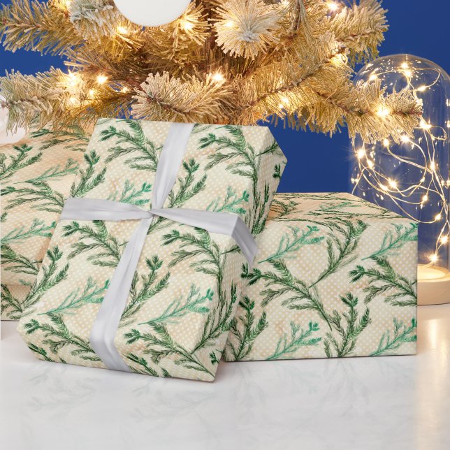 Papel De Regalo Navidades de las Ramas de Pino Verde (Vacaciones)