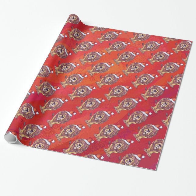Papel De Regalo Navidades De León En Rojo (Desenrollado)