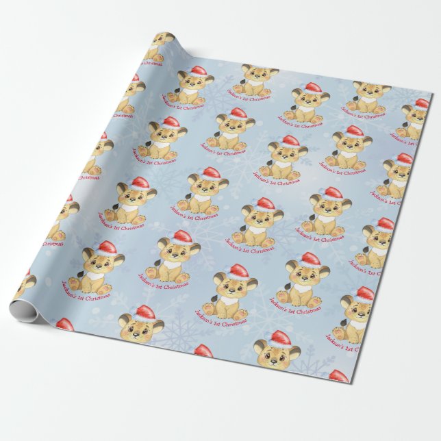 Papel De Regalo Navidades de león personalizados 1 bebé azul  (Desenrollado)
