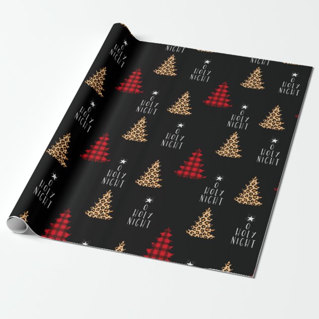Papel De Regalo Navidades de leopardo rojo de búfalo de la noche s (Desenrollado)