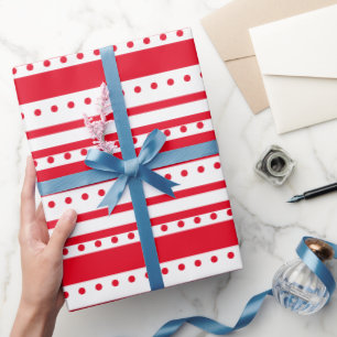 Papel De Regalo Navidades de líneas rojas y puntos simples