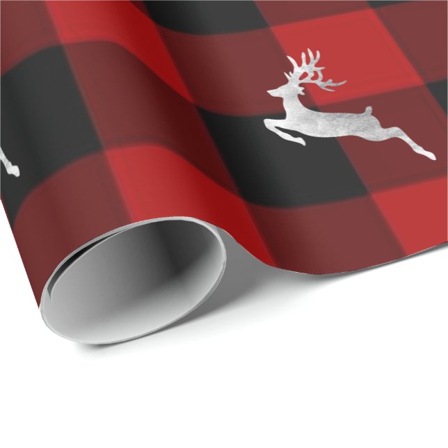 Papel De Regalo Navidades de Lomberjack de Buffalo Plaid con Plata (Esquina del rollo)