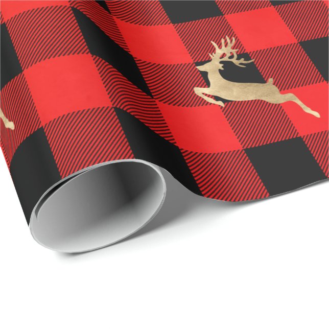 Papel De Regalo Navidades de Lomberjack de Buffalo Plaid Red Deer  (Esquina del rollo)