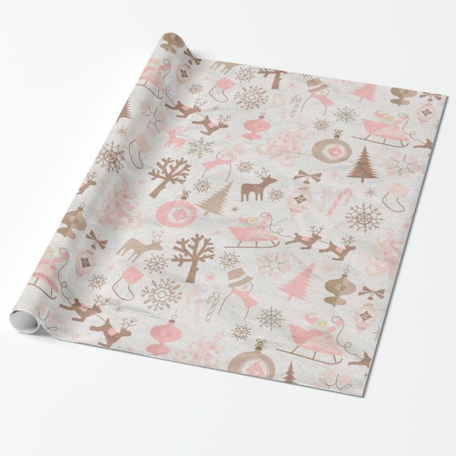 Papel De Regalo Navidades de los bosques rosas y marrones (Desenrollado)
