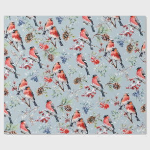 Papel De Regalo Navidades de los Bullfinch Rojos Birries Berries &