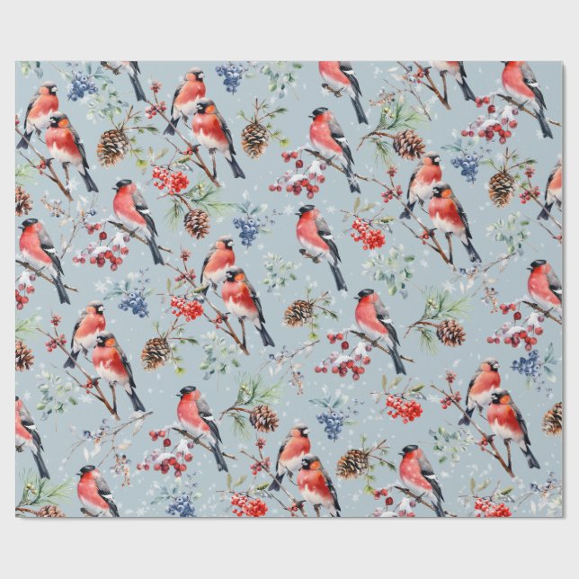 Papel De Regalo Navidades de los Bullfinch Rojos Birries Berries & (Superficie plana)