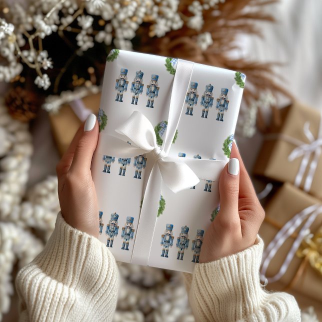 Papel De Regalo Navidades de los cazatalentos azules (Blue Nutcracker Christmas Wrapping Paper)