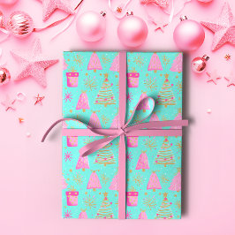 Papel De Regalo Navidades de los festivales Rosa y Aqua