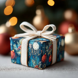 Papel De Regalo Navidades de los Ornamentos Azules y Rojos persona