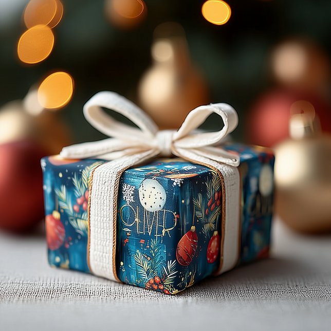 Papel De Regalo Navidades de los Ornamentos Azules y Rojos persona (Subido por el creador)