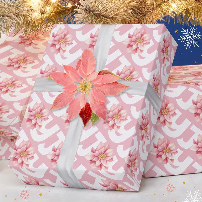 Papel De Regalo Navidades de Love Peace Joy Pink Poinsettia (Subido por el creador)