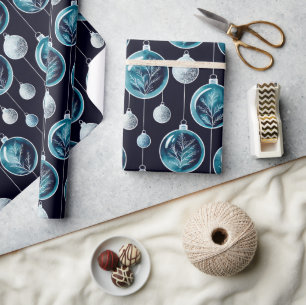 Papel De Regalo Navidades de lujo acuarela Blue Botanical Baubles
