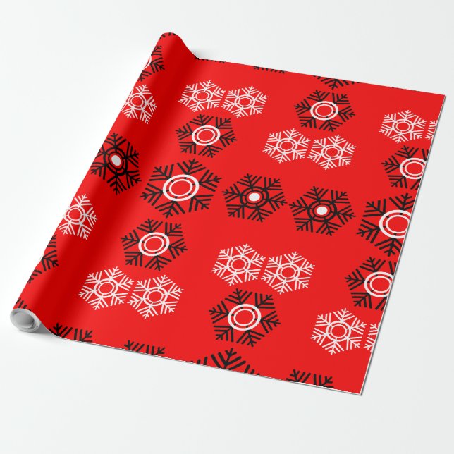 Papel De Regalo navidades de lujo Copos De Nieve Rojos Y Blancos (Desenrollado)