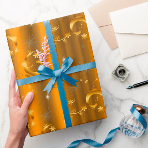 Papel De Regalo Navidades de lujo Gold Swirls y Stars