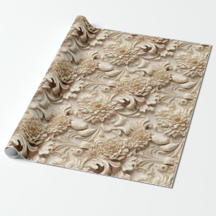 Papel De Regalo Navidades de marfil/oro tridimensionales
