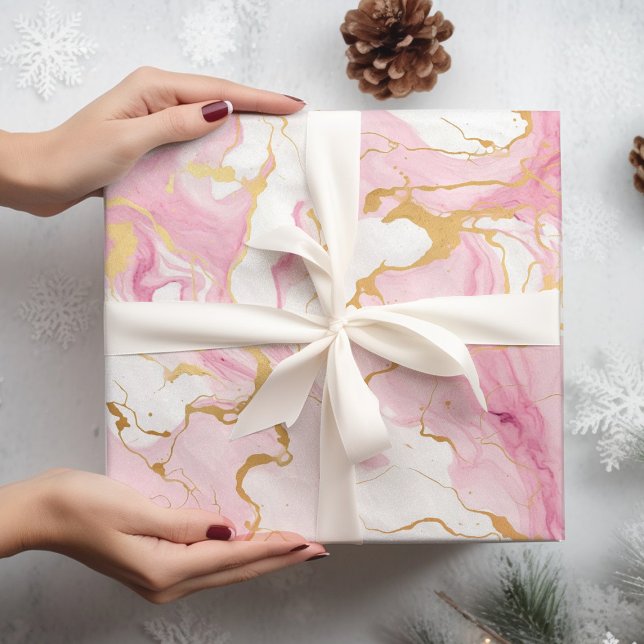 Papel De Regalo Navidades de Mármol rosa y dorado (Subido por el creador)