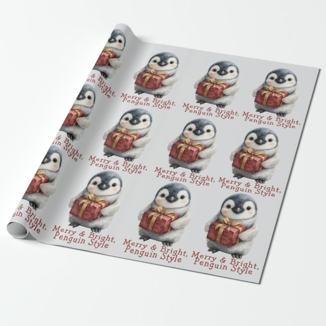 Papel De Regalo Navidades de Merry & Bright Penguin (Desenrollado)