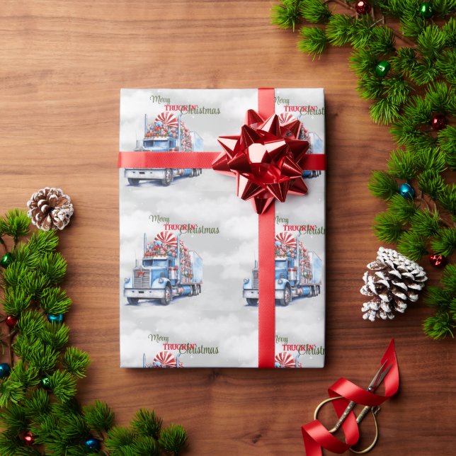 Papel De Regalo Navidades de Merry Truckin Blue Semi (Regalo de vacaciones)