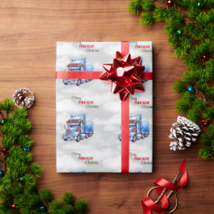 Papel De Regalo Navidades de Merry Truckin Blue Semi