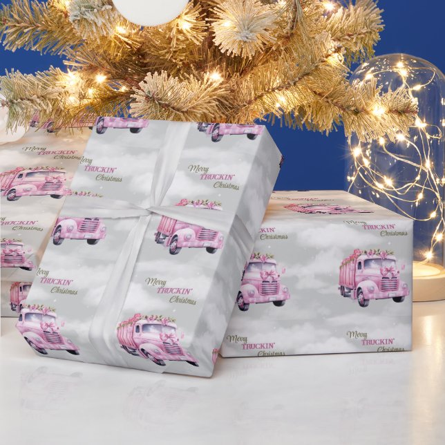 Papel De Regalo Navidades de Merry Truckin: Pink Semi (Vacaciones)