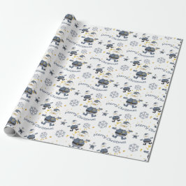 Papel De Regalo Navidades de moda Blue Gold Denim Santa Pattern