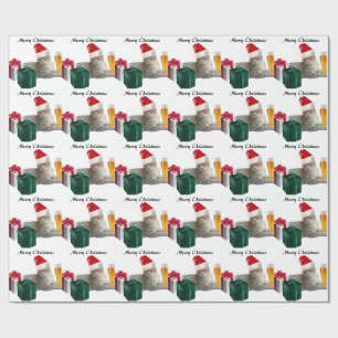 Papel De Regalo Navidades de moda divertidos Santa cat con cerveza