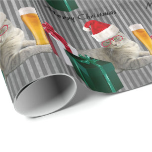 Papel De Regalo Navidades de moda divertidos Santa cat con cerveza